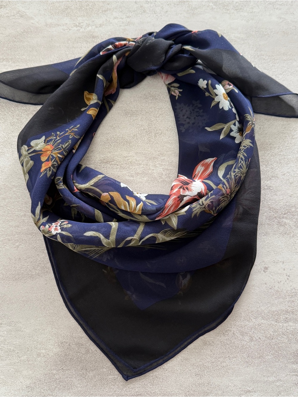 Navy Floral Silk-Feel Square Scarf - Women's Accessory